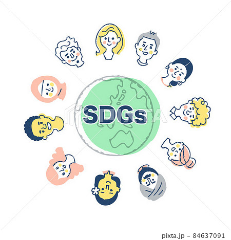 SDGs イメージ 地球とさまざまな人種の顔 SDGs イメージ 地球とさまざまな人種の顔 84637091