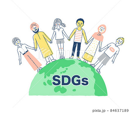 SDGs イメージ　地球とさまざまな人種の人々 84637189
