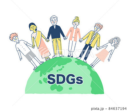 SDGs イメージ　地球とさまざまな人種の人々 84637194