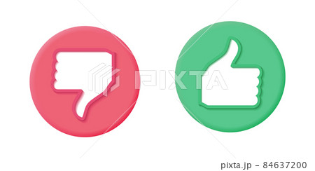 Like and dislike button. Red and green circle button. Like and dislike button. Red and green circle button. 84637200