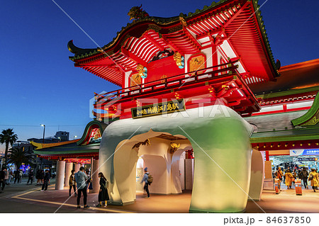 【神奈川県】カラフルにライトアップされた夜の片瀬江ノ島駅 84637850