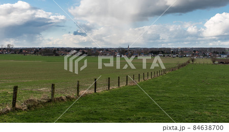 Panoramic view over green meadows around Linter, Flanders, Belgium 84638700