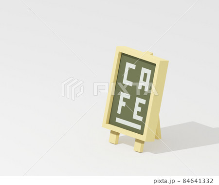 Cafe signboard, a digital art of wooden board A stand isometric voxel raster 3D illustration render on white background. 84641332