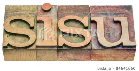 sisu Finnish lifestyle concept - word in wood type sisu Finnish lifestyle concept - word in wood type 84641660