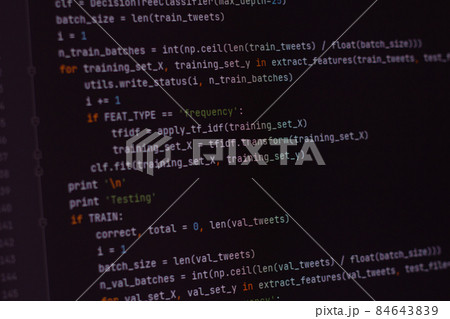 developer software source code on monitor screen. writing script of software developer. program coding. programmer editing code background. Technology background close up shot. developer software source code on monitor screen. writing script of software developer. program coding. programmer editing code background. Technology background close up shot. 84643839