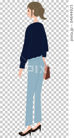 アイソメ ポニーテールの若い女性 後ろ姿のイラスト素材