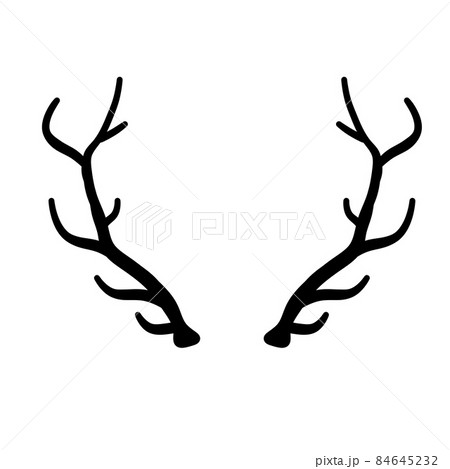 Horn of deer or elk. Hunting trophy. Black and white silhouette of antler. Horn of deer or elk. Hunting trophy. Black and white silhouette of antler. 84645232