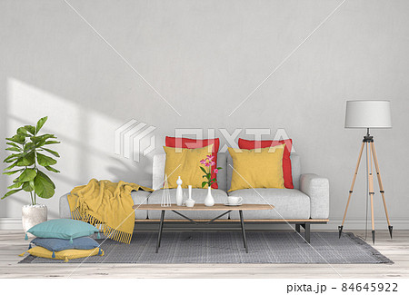 Living room interior in modern style, 3d render with sofa and decorations. 84645922