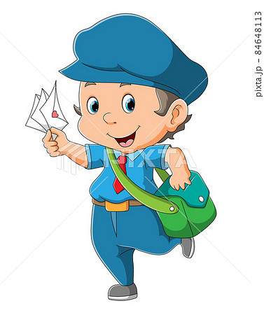 The cheerful postman is delivering the envelopeのイラスト素材 [84648113] - PIXTA