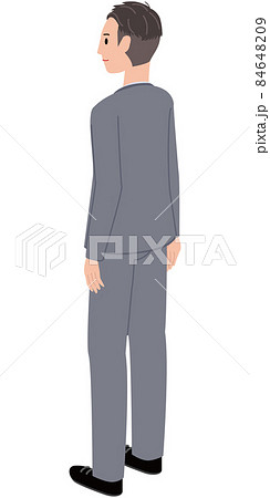 アイソメ グレーのスーツの男性 ビジネスマン 後ろ姿のイラスト素材