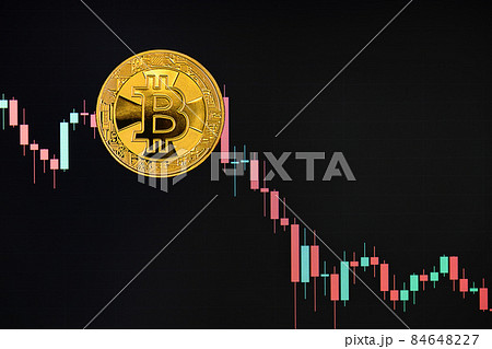 Bitcoin gold coin against the background of the price chart, which shows the price breakdown. Virtual cryptocurrency. Financial growth concept. Bitcoin gold coin against the background of the price chart, which shows the price breakdown. Virtual cryptocurrency. Financial growth concept. 84648227