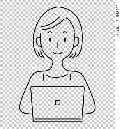 手描き風・パソコンを操作する女性のベクターイラスト 84648501