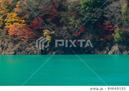 秋の宮ケ瀬湖 青い湖面と紅葉 秋の宮ケ瀬湖 青い湖面と紅葉 84649193
