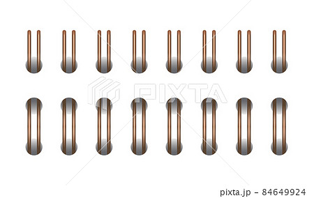 Copper horizontal wire spiral for open notebook and calendar. Metal spiral bindings for sheets of paper. Set vector illustration isolated on realistic style on white background Copper horizontal wire spiral for open notebook and calendar. Metal spiral bindings for sheets of paper. Set vector illustration isolated on realistic style on white background 84649924