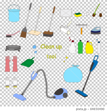 Simple cleaning tool icon set 84650490