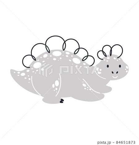 Cute grey dinosaur in scandinavian style. Funny cartoon dino for kids cards, baby shower, t-shirt, birthday invitation, house interior. Bohemian childish vector illustration. 84651873