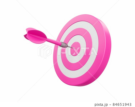 3D Rendering Pink Dart aim to Dartboard target Isolated on white Background 84651943