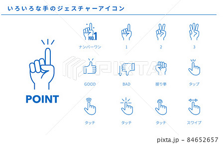 いろいろな手のジェスチャーのシンプルアイコンセット、ベクター 84652657