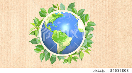 3d Earth planet and green leaves. Eco, bio, zero waste concept 84652808