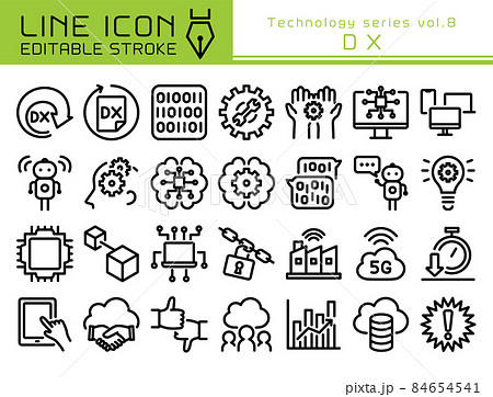 ラインアイコン テクノロジーシリーズvol 8 Dx デジタルトランスフォーメーション のイラスト素材