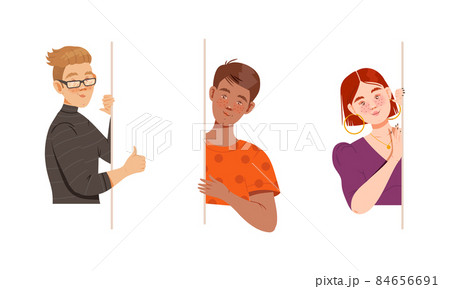 People peeking around the corner set vector illustration 84656691