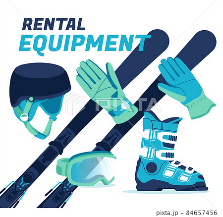 Skiing winter equipment set isolated on white background. Cartoon flat vector illustration 84657456