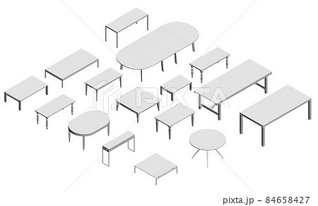 Set with white tables isolated on white background. Isometric view. 3D. Vector illustration 84658427