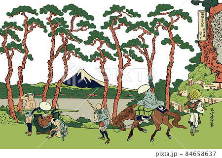 葛飾北斎イメージ東海道程ヶ谷題名入り白バック 84658637