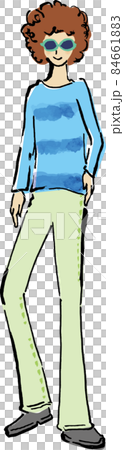 Afro hair and young people wearing sunglasses with hand-drawn illustrations and main line 84661883
