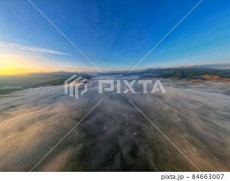 blur cloud fog on countryside mountain,The evaporation of water vapor after rain refreshes the fresh air in winter season 84663007