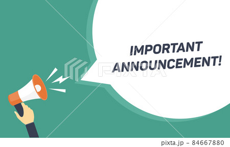 Male hand holding megaphone with Important Announcement speech bubble. Loudspeaker. Banner for business, marketing and advertising. Vector 84667880
