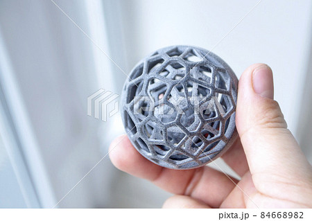 Man holding model printed on 3Dprinter. Creating model on industrial 3D printer 84668982