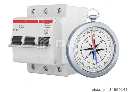 Circuit breaker with compass, 3D rendering Circuit breaker with compass, 3D rendering 84669141