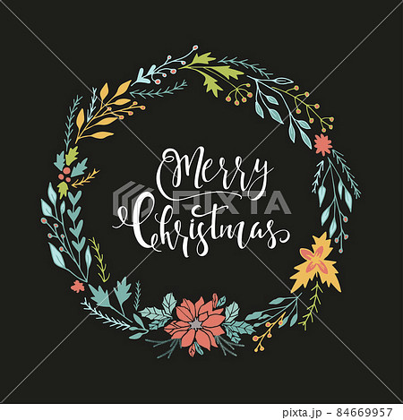 Cute gift cards with wreath and hand drawn Christmas lettering o 84669957