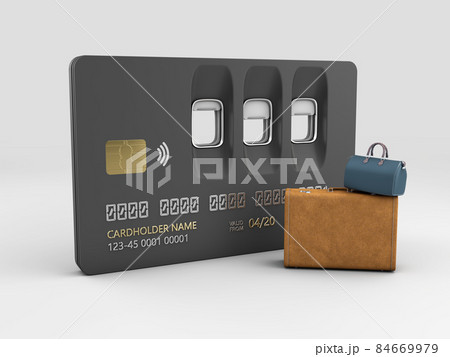3d Rendering of Airplane window credit card and baggage isolated on black background. Clipping path included 84669979