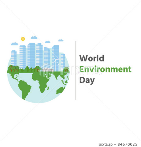 Happy World Environment Day postcard with green city background, 84670025