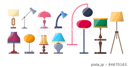 Cartoon Color Lamp Torcheres Icon Set Room Interior Concept Flat Design Style. Vector illustration of Icons 84670163