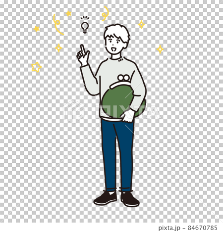 財布を持った男性がひらめいたイメージイラスト 財布を持った男性がひらめいたイメージイラスト 84670785