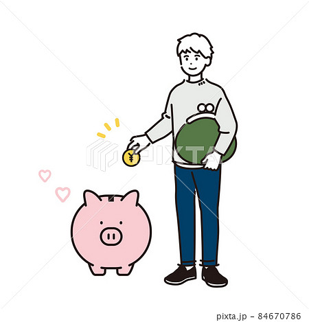 貯金をする男性のイラスト 貯金をする男性のイラスト 84670786
