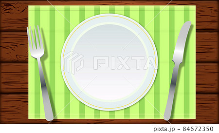 黄緑色のランチョンマットと食器セットの背景(jpeg) 84672350