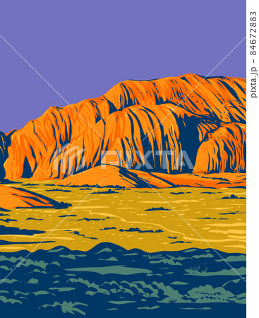 Snow Canyon State Park with Navajo Sandstone of the Red Mountains in Red Cliffs Desert Reserve in Utah USA WPA Poster Art Snow Canyon State Park with Navajo Sandstone of the Red Mountains in Red Cliffs Desert Reserve in Utah USA WPA Poster Art 84672883