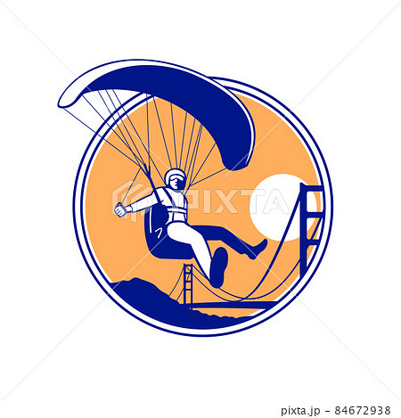 Paraglider Paragliding With Golden Gate Bridge のイラスト素材
