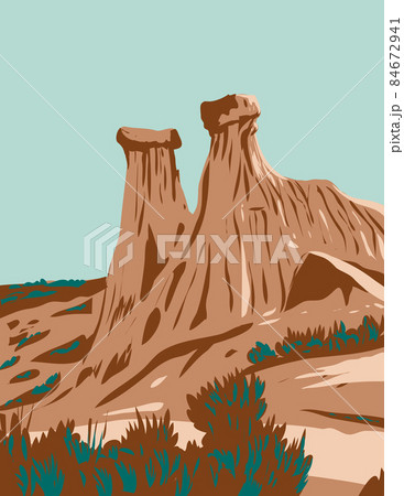 Makoshika State Park with Rock Formations in Dawson County Montana USA WPA Poster Art 84672941