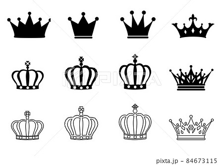 王冠のアイコンシルエットセットのイラスト素材