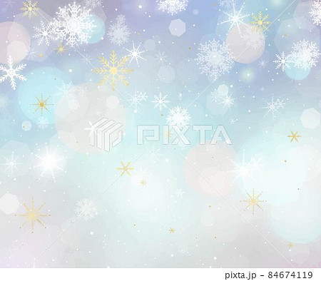美しいゴールドと白い雪の結晶に幻想的なグラデーション背景素材のベクターイラスト 84674119