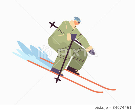 skier man sportsman skiing doing activities winter vacation concept full length horizontal 84674461