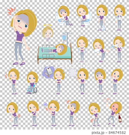 一組穿著運動服受傷或生病的金髮美國女性 一組穿著運動服受傷或生病的金髮美國女性 84674582