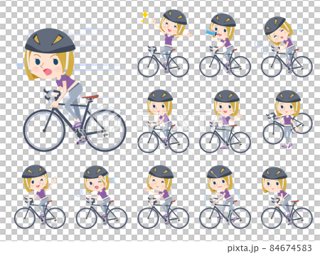 一群金發碧眼的美國女性在公路自行車上穿著運動服 84674583