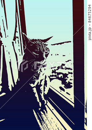 猫 ネコ ねこ キジトラ 白 グレー 子猫 雌 メス 雌ねこ 雌ネコ 雌猫 元気 かわいい 癒しのイラスト素材