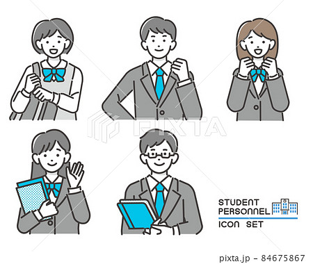 ブレザーの制服を着る男女の学生の上半身のベクターイラスト素材/制服/高校生/中学生 ブレザーの制服を着る男女の学生の上半身のベクターイラスト素材/制服/高校生/中学生 84675867